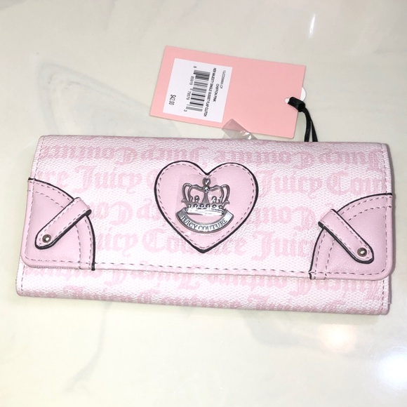 Juicy Couture Chiffon Pink Her Majesty Single Gusset Flap Clutch Wallet NWT - Picture 2 of 16